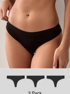 Black Thong No VPL Comfort Knickers 3 Pack