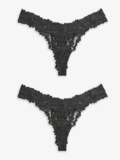 Black Thong Ultimate Comfort Lace Knickers 2 Pack