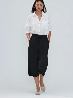 Black Tie Waist Linen Blend Culottes