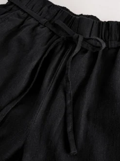 Black Tie Waist Linen Blend Culottes