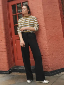 Black Tie Waist Wide Leg Trousers
