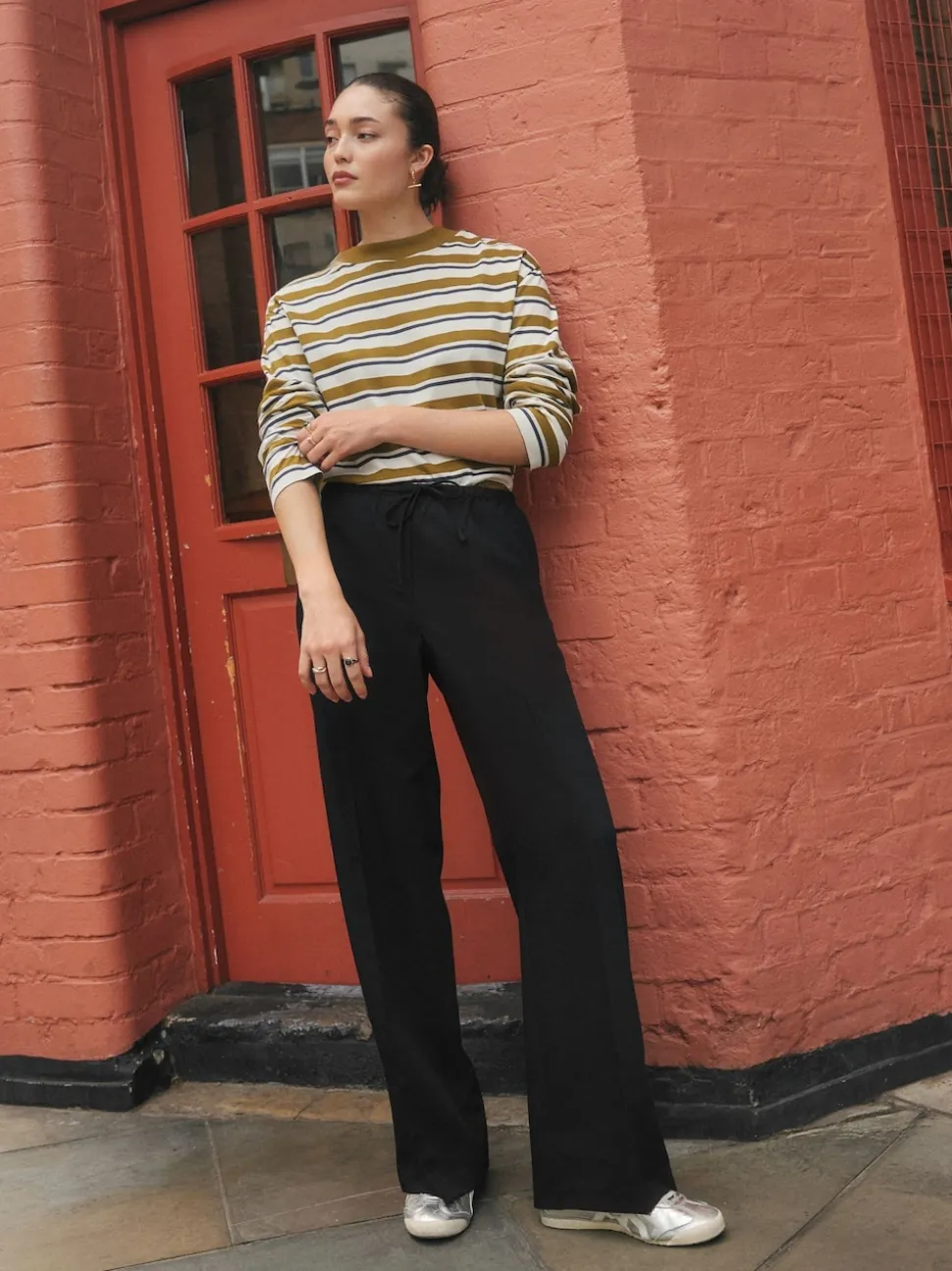 Black Tie Waist Wide Leg Trousers