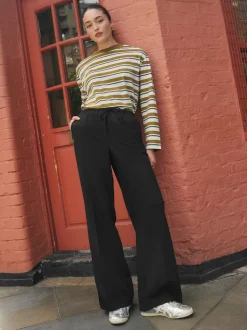Black Tie Waist Wide Leg Trousers