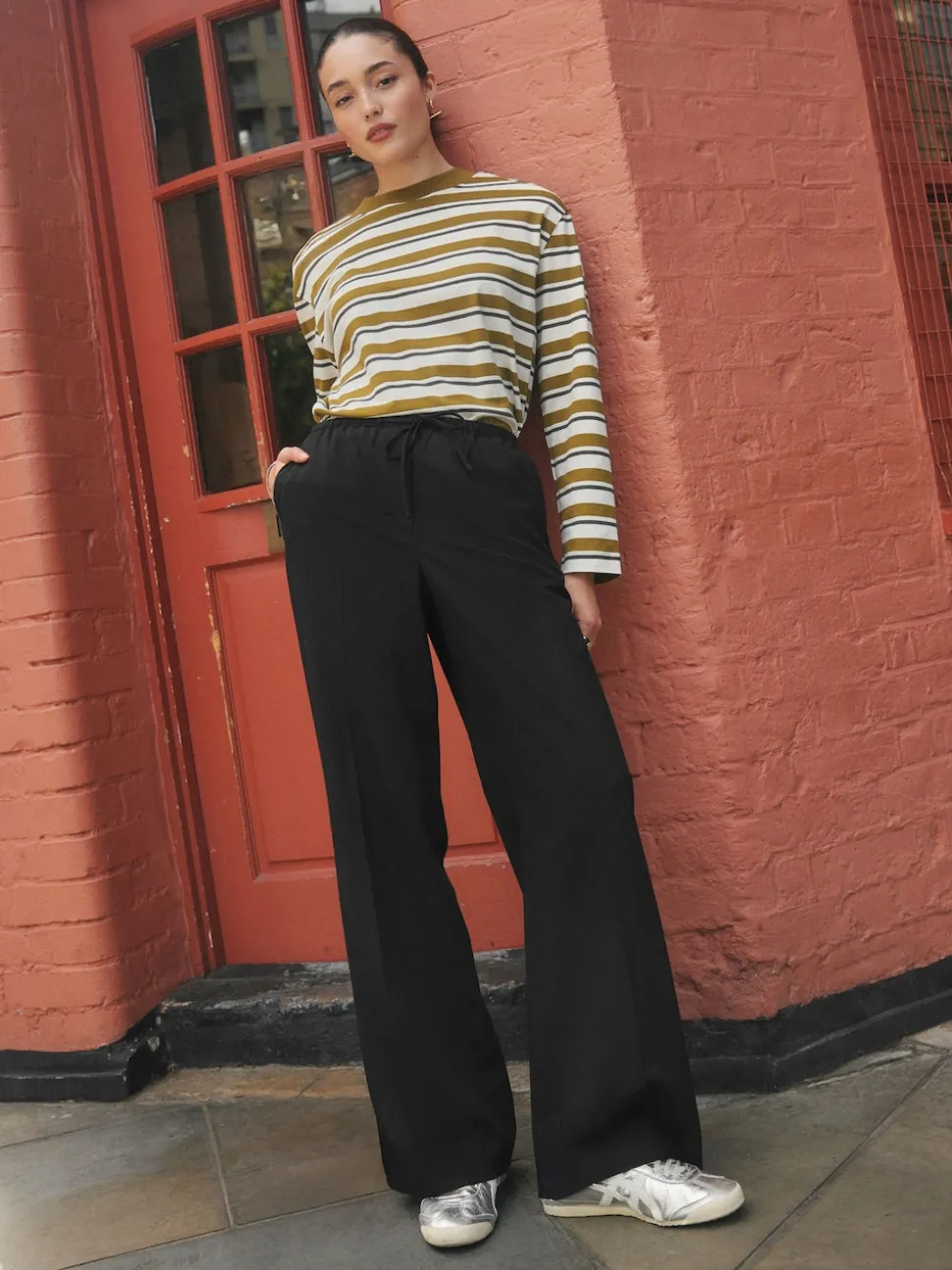 Black Tie Waist Wide Leg Trousers