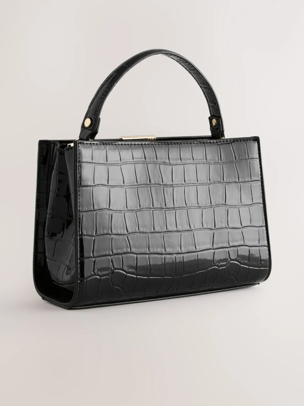 Black Top Handle Croc Effect Bag
