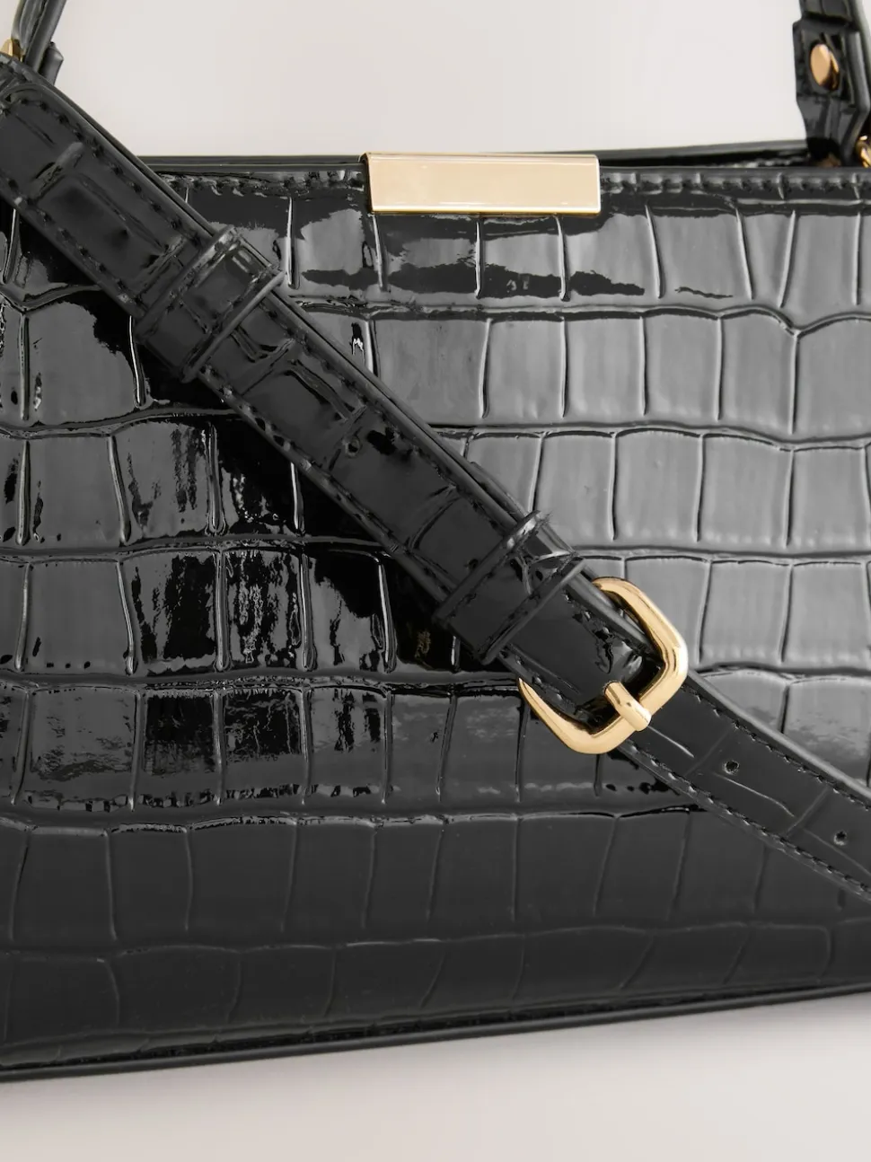 Black Top Handle Croc Effect Bag
