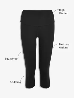 Black Tummy Control High Waisted Capri Length Sculpting Leggings