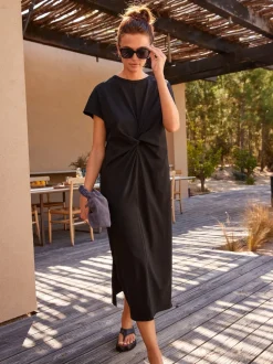 Black Twist Short Sleeved T-Shirt Summer Dress