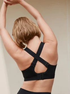 Black Ultimate Support Non Pad Minimising Wired Dry Tech High Impact Sports Bra