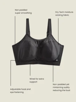 Black Ultimate Support Non Pad Minimising Wired Dry Tech High Impact Sports Bra