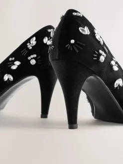 Black Velvet Forever Comfort Velvet Embellished Peep Toe Heels