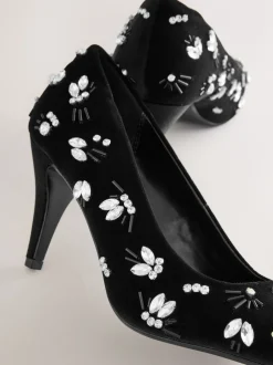 Black Velvet Forever Comfort Velvet Embellished Peep Toe Heels