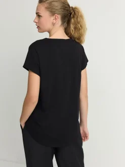 Black V-Neck Cap Sleeve T-Shirt