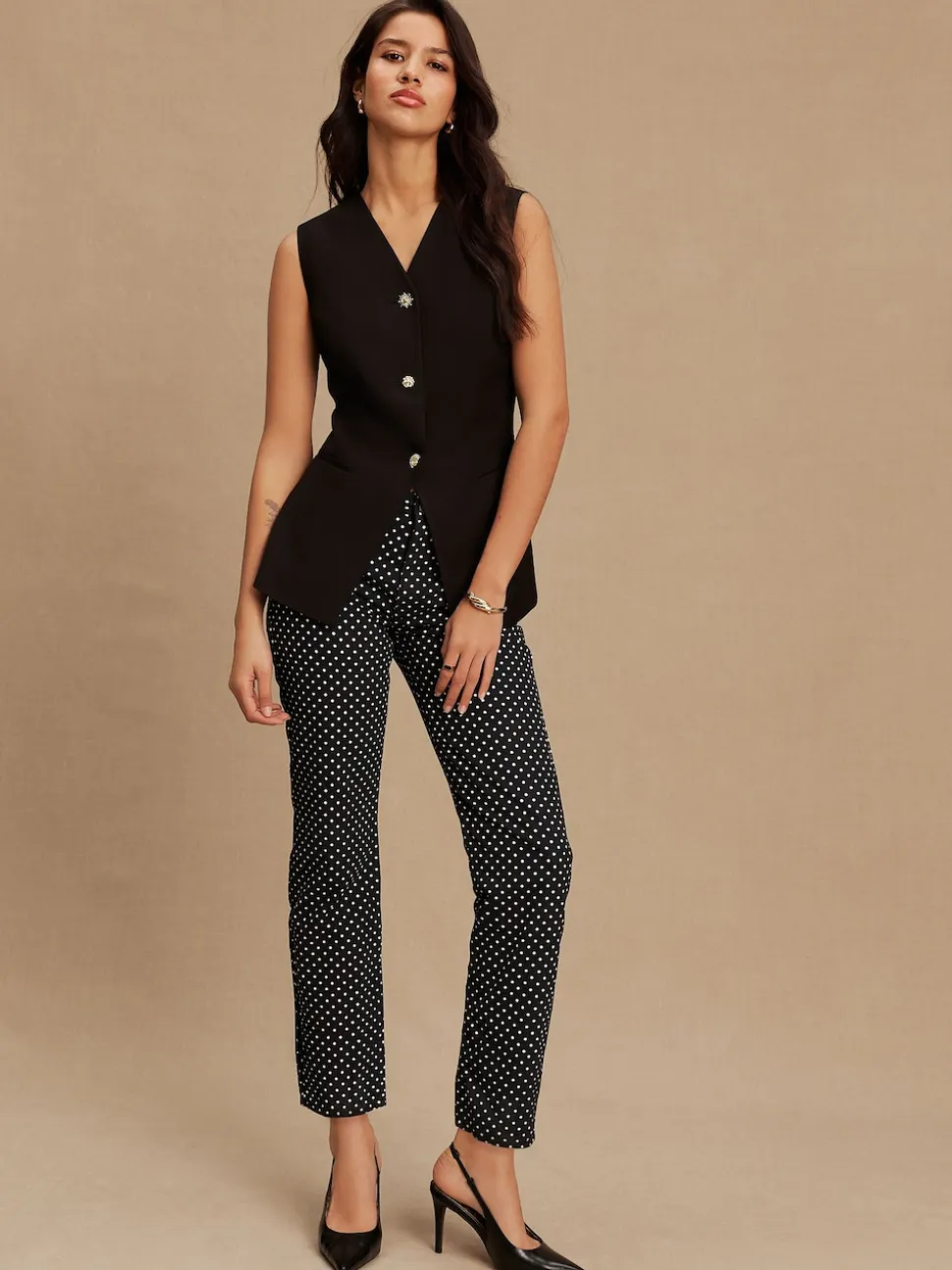 Black V-Neck Waistcoat with Button Detail