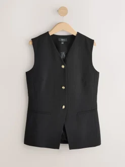 Black V-Neck Waistcoat with Button Detail