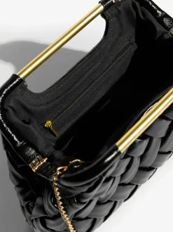 Black Weave Grab Handle Clutch Bag