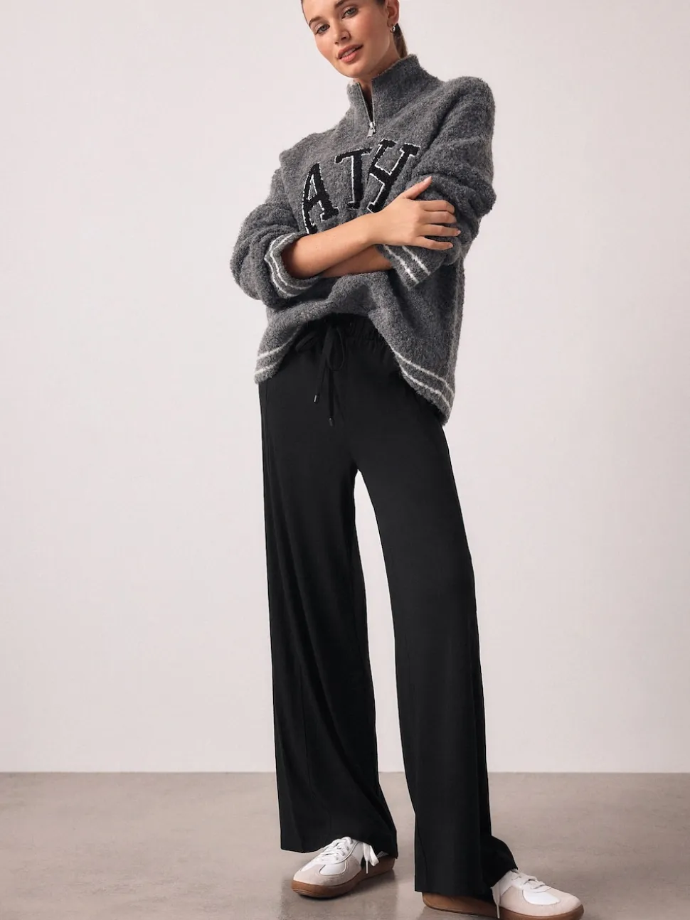 Black Wide Leg Jersey Joggers