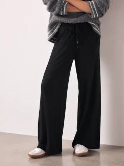 Black Wide Leg Jersey Joggers
