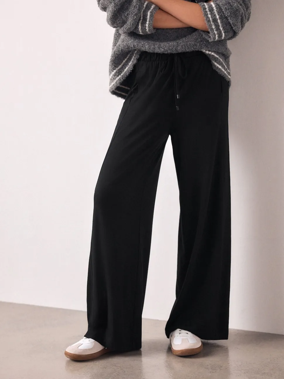 Black Wide Leg Jersey Joggers