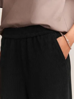 Black Wide Leg Soft Cord Trousers