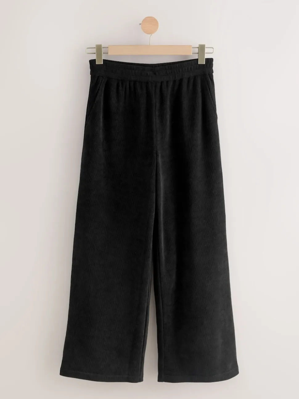 Black Wide Leg Soft Cord Trousers
