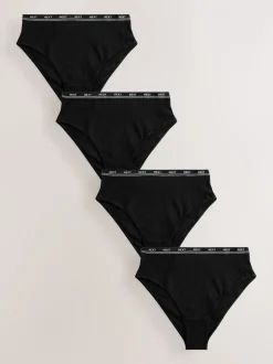 Black with Black Logo High Rise High Leg Cotton Logo Knickers 4 Pack