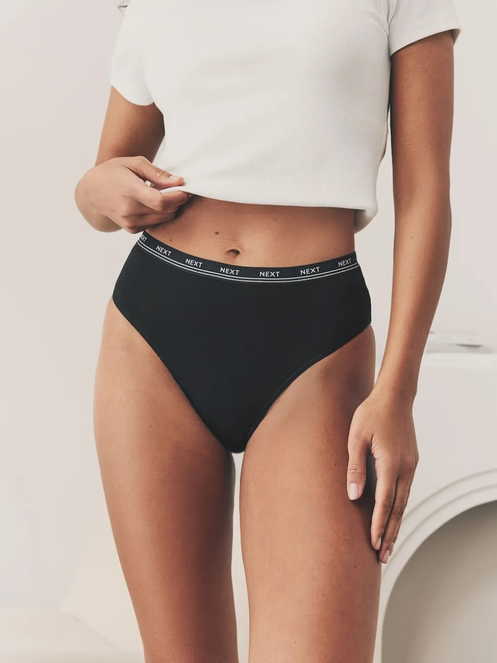 Black with Black Logo High Rise High Leg Cotton Logo Knickers 4 Pack