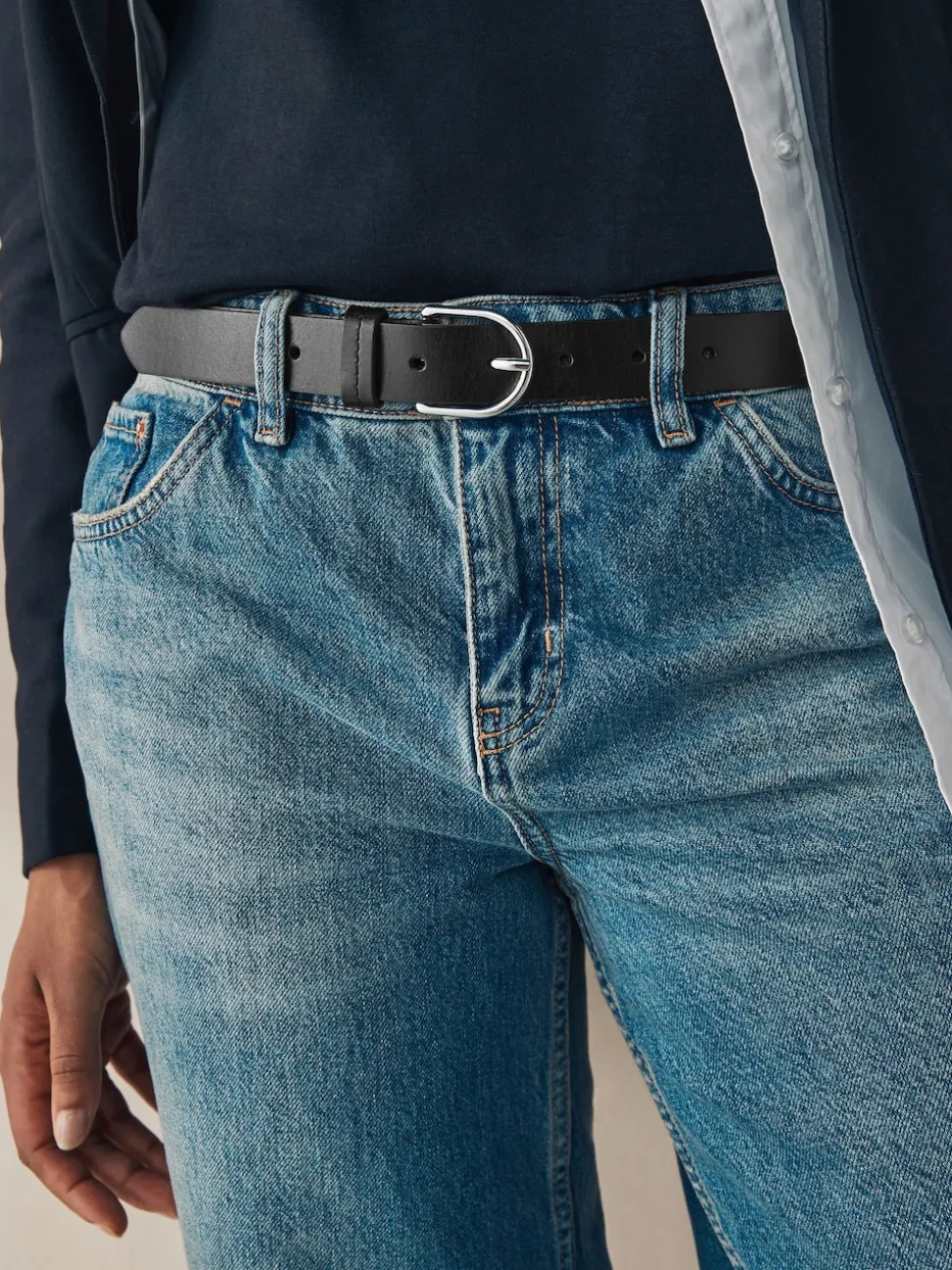 Black with Silver Regular Leather Belt