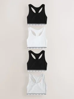 Black/Black/Grey/White Ultimate Comfort Cotton Logo Crop Bras 4 Pack