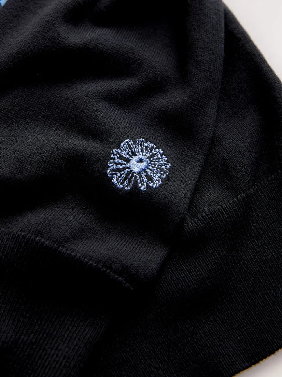 Black/Blue Floral Stripe Soft Touch Crew Neck Cotton Rich Jumper