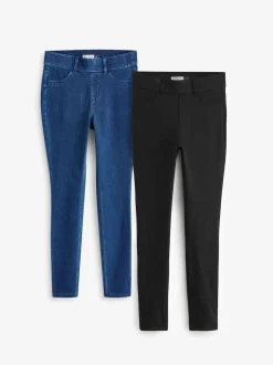 Black/Blue Full Length Jersey Denim Leggings 2 Pack