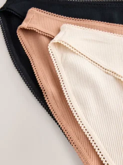 Black/Caramel Nude/Praline Nude High Rise High Leg Cotton Rib Knickers 3 Pack