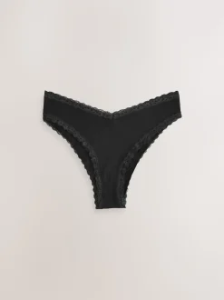 Black/Cream Extra High Leg Cotton Lace Knickers 4 Pack