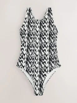 Black/Cream Ikat Essential High Neck Shaping Swimsuit