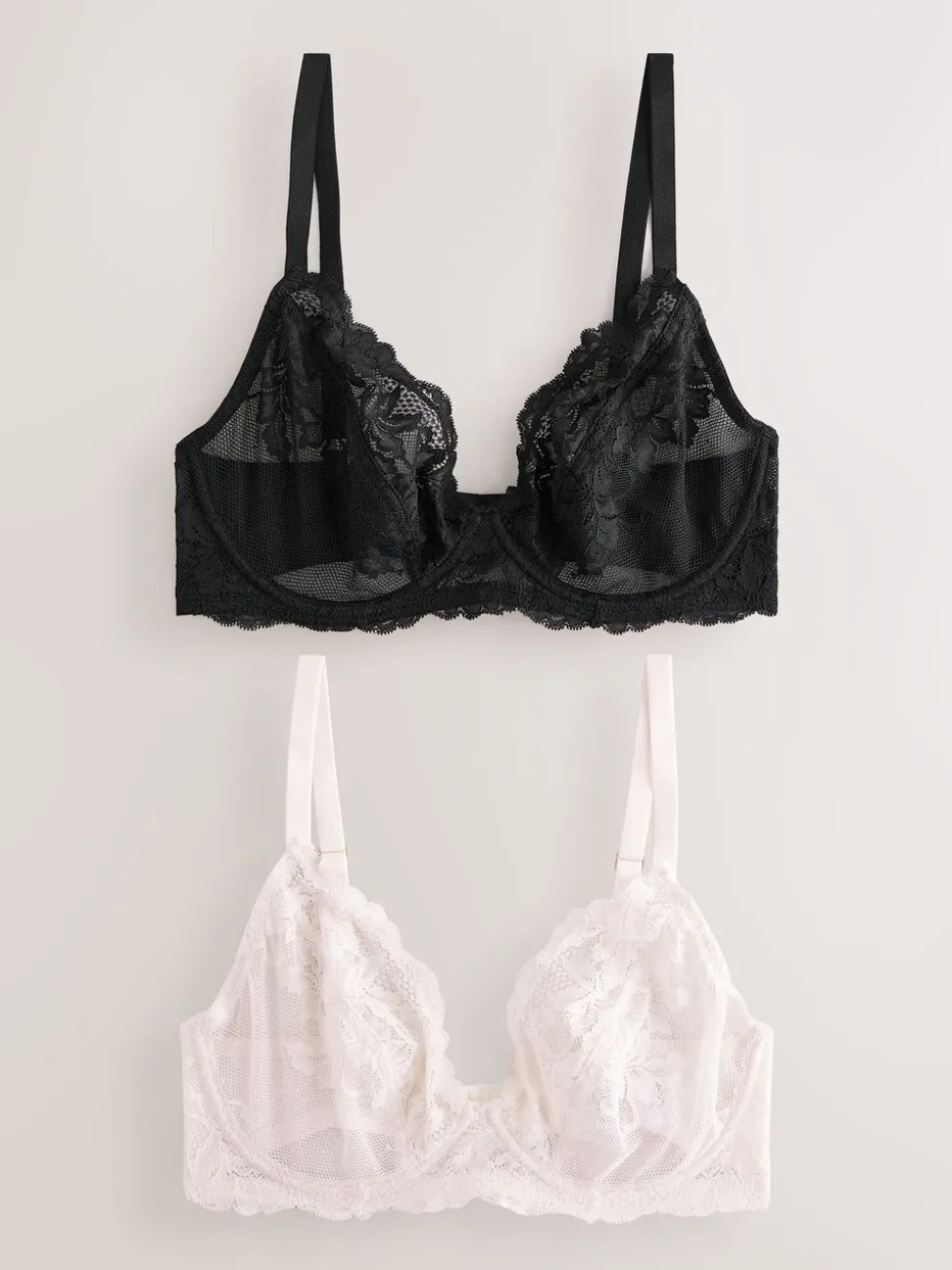 Black/Cream Non Pad Plunge DD+ Lace Bras 2 Pack