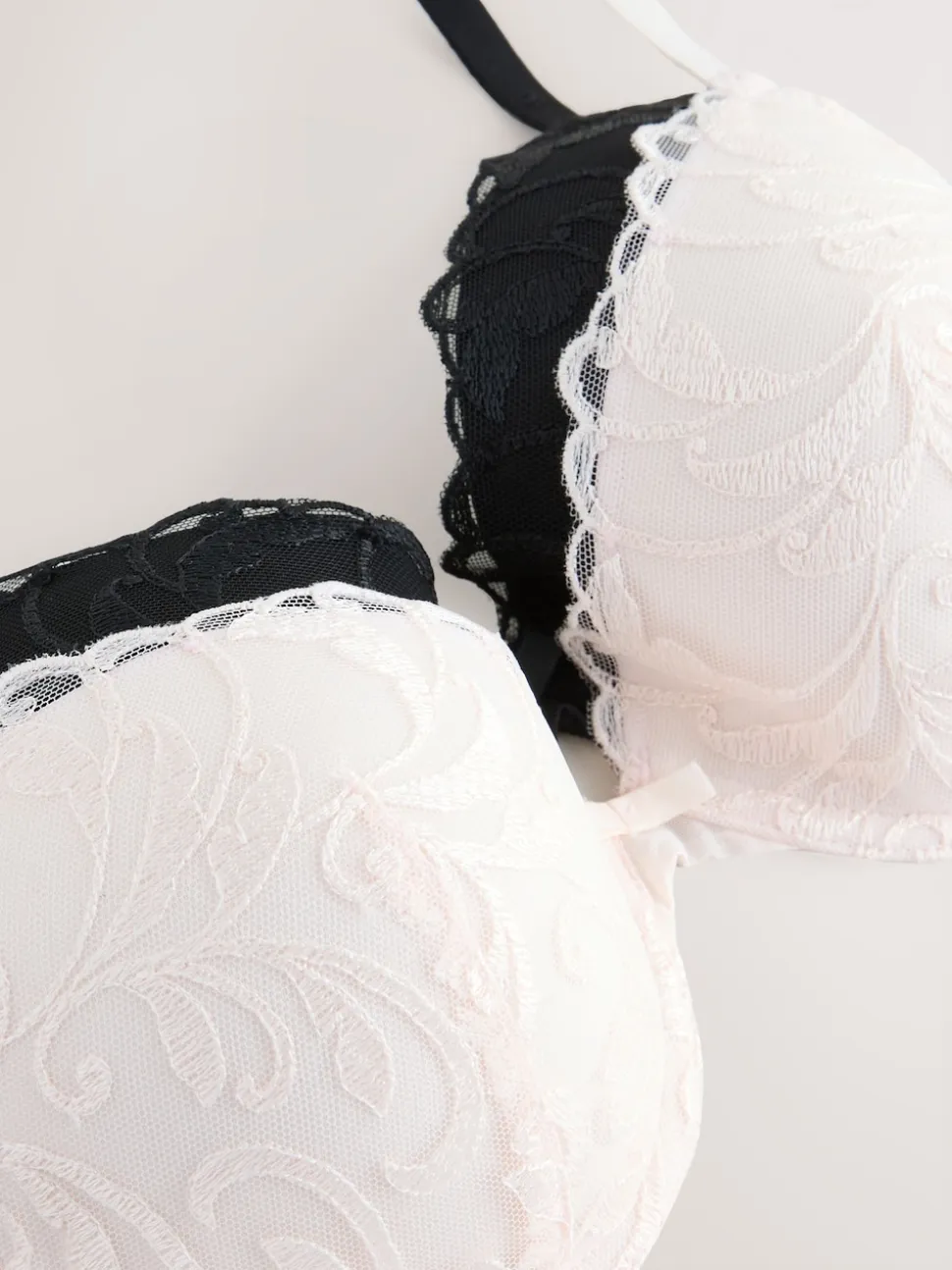 Black/Cream Pad Plunge Embroidered Bras 2 Pack