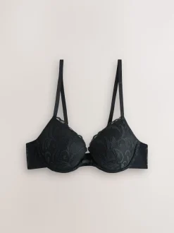 Black/Cream Pad Plunge Embroidered Bras 2 Pack