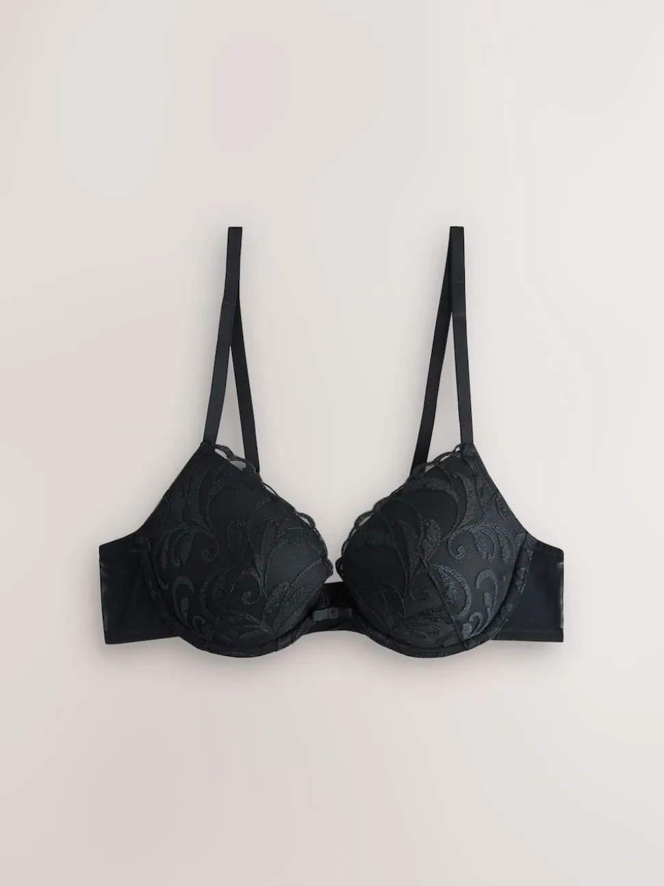 Black/Cream Pad Plunge Embroidered Bras 2 Pack