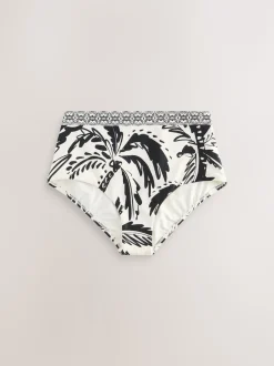 Black/Cream Palm High Waist Print Bikini Bottoms