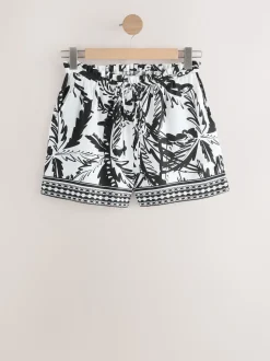 Black/Cream Palm Summer Beach Shorts