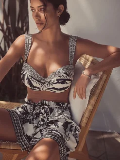 Black/Cream Palm Wired Bandeau Bikini Top