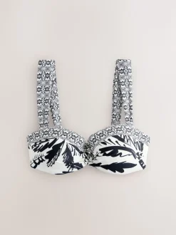 Black/Cream Palm Wired Bandeau Bikini Top