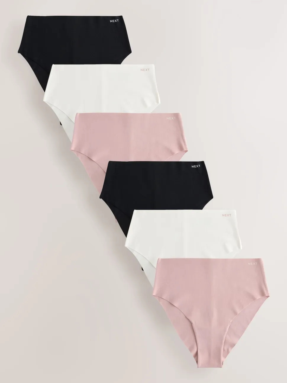 Black/Cream/Pink High Waist High Leg Cotton Blend No VPL Knickers 7 Pack