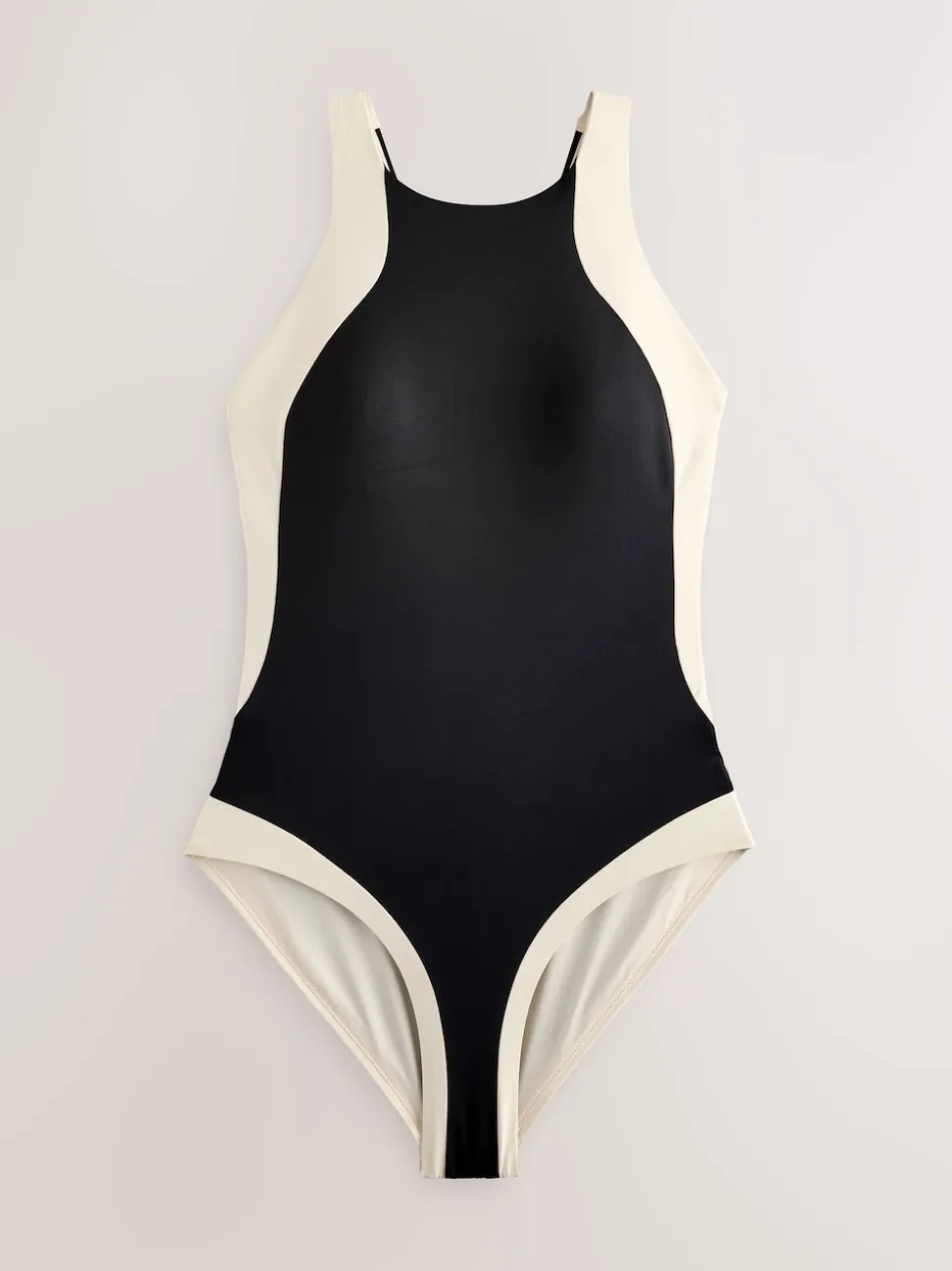 Black/Ecru High Neck Halterneck Tummy Control Swimsuit