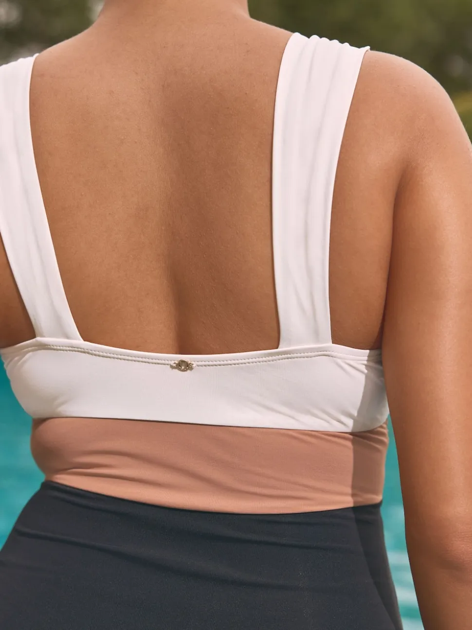 Black/Ecru/Beige Plunge Tummy Control Swimsuit