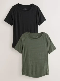 Black/Green Active Crew Neck Lightweight Short Sleeve T-Shirts 2 Pack