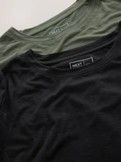 Black/Green Active Crew Neck Lightweight Short Sleeve T-Shirts 2 Pack