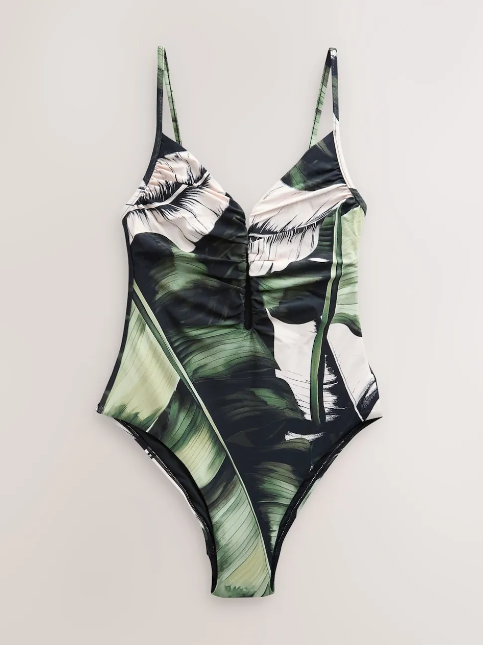 Black/Green Leaf Plunge Tummy Control Swimsuit