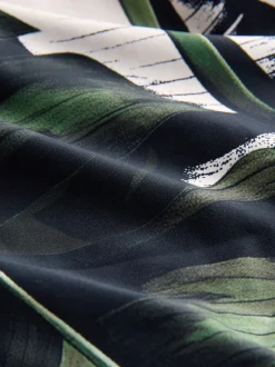 Black/Green Leaf Plunge Tummy Control Swimsuit