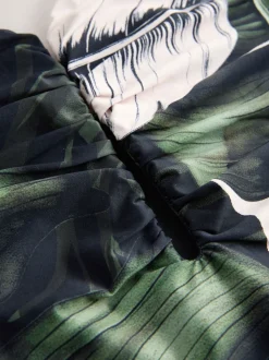 Black/Green Leaf Plunge Tummy Control Swimsuit